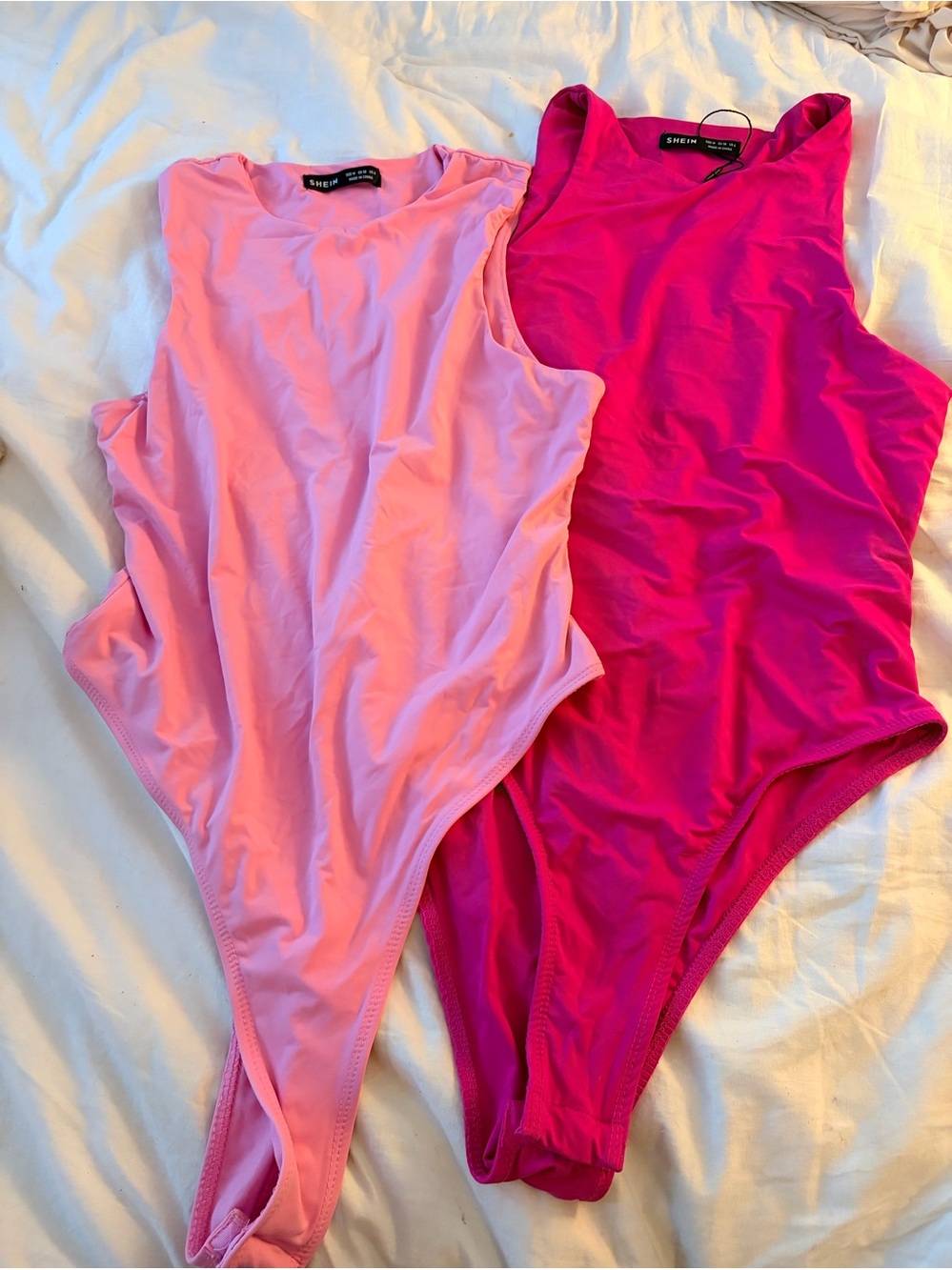 High-Cut Pink & Hot Pink Bodysuits (Pair)